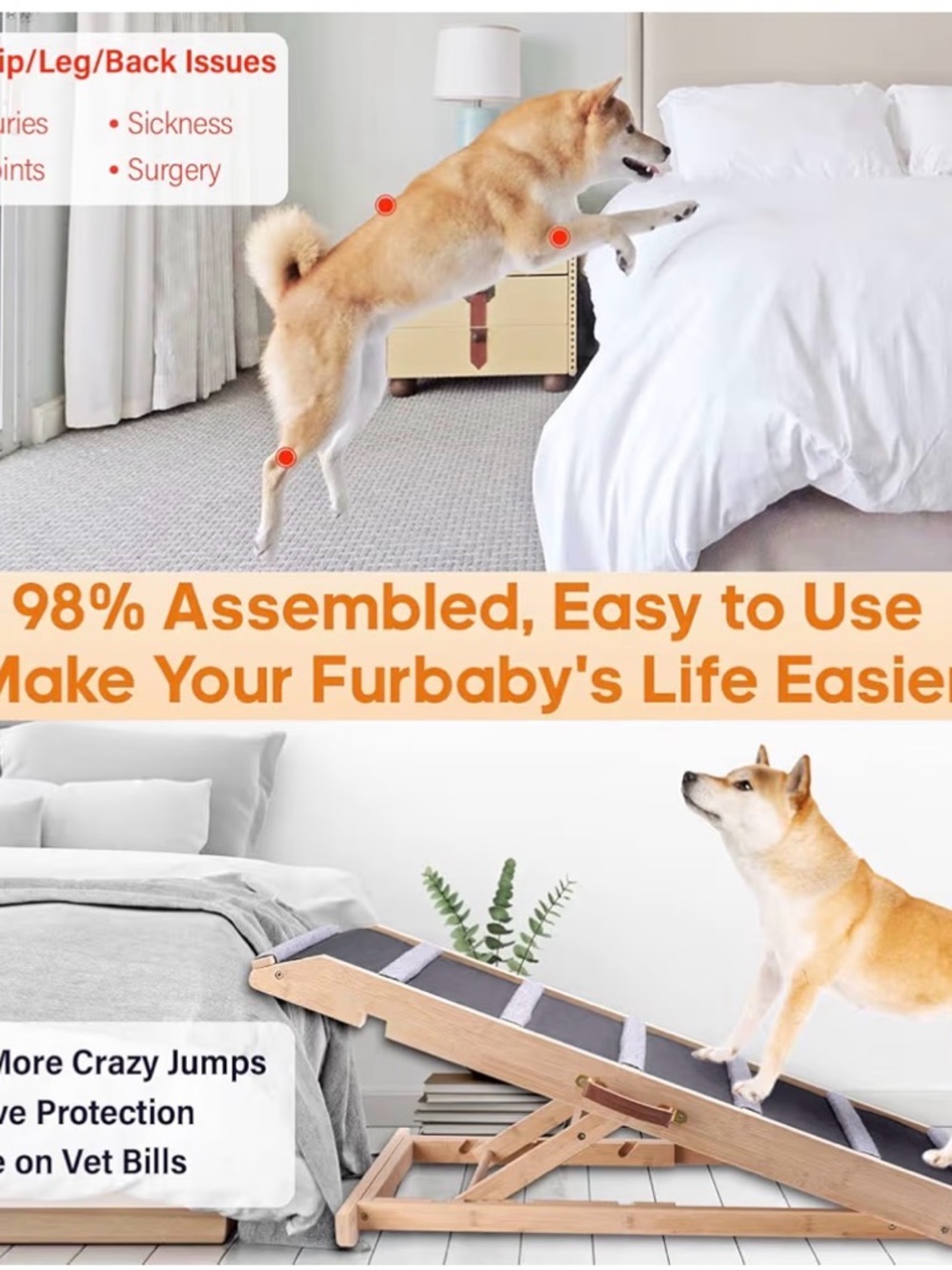 Dog Ramp for Dogs with Eztra Wide Gray Padded Steps - Adjustable - Picture 7 of 13